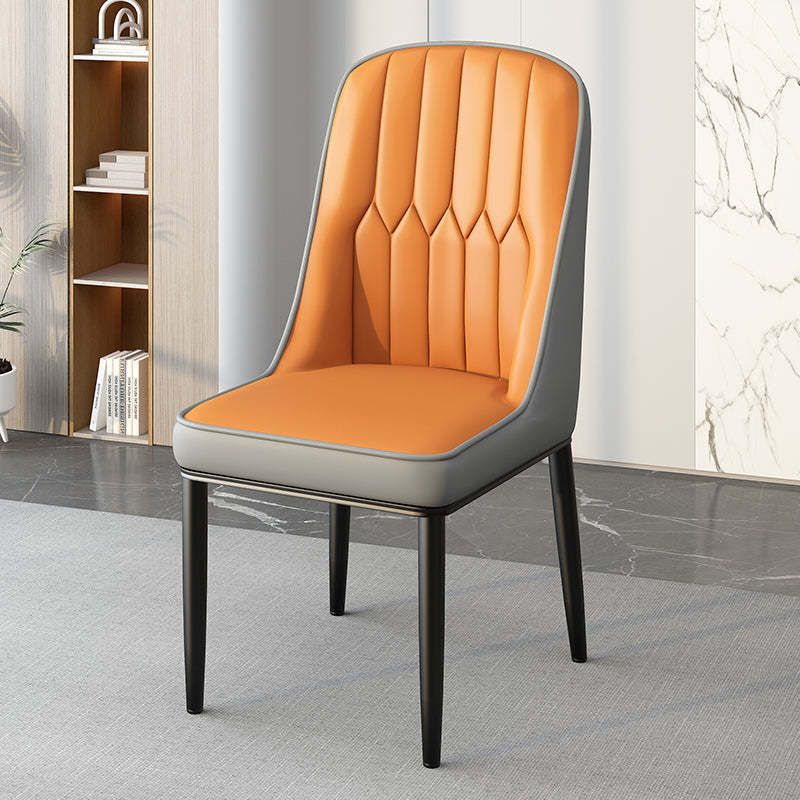Modern Leather Steel Square Dining Chair — A / Gold / Beige & Brown