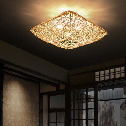 Modern Rattan Nest Square 3-Light Flush Ceiling Light