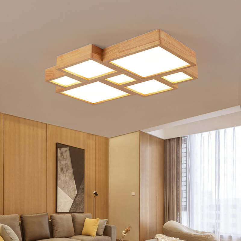 Nordic Solid Wood Square LED Flush Mount Light