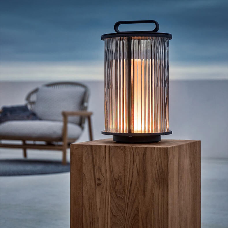 Modern Stainless Steel Glass Column LED Outdoor Floor Lamp