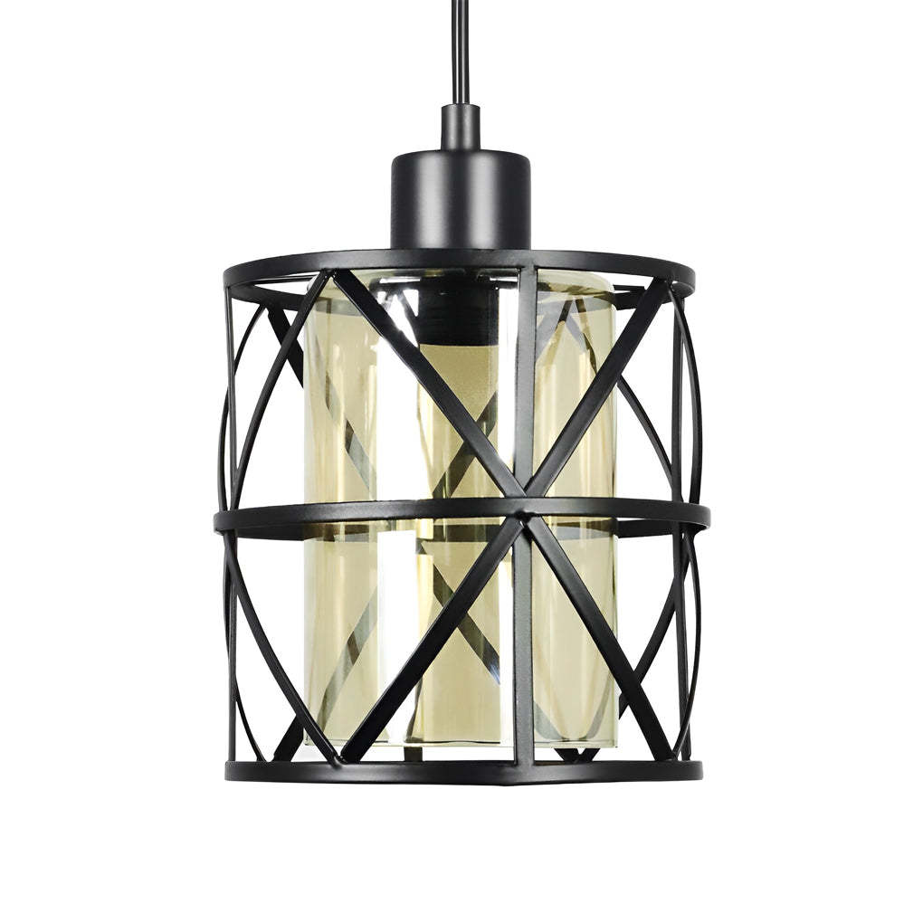 Round Iron Glass Black Retro Industrial Pendant