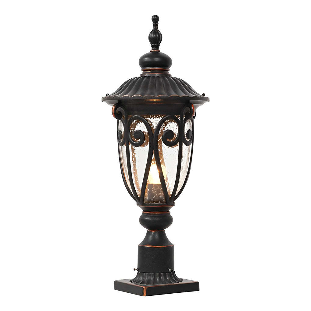 Round Bubble Glass Black European Outdoor Pillar Lamp
