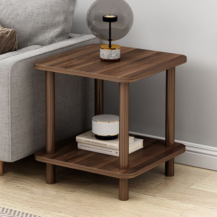 Japanese Solid Wood 2-Tier End Table — Walnut Color