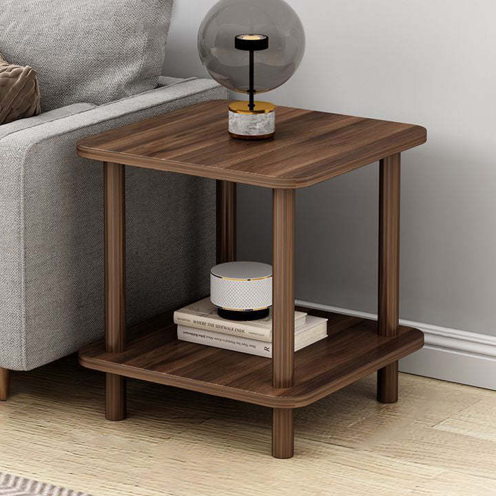 Japanese Solid Wood 2-Tier End Table — Walnut Color