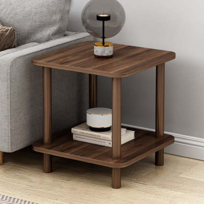 Japanese Solid Wood 2-Tier End Table — Walnut Color