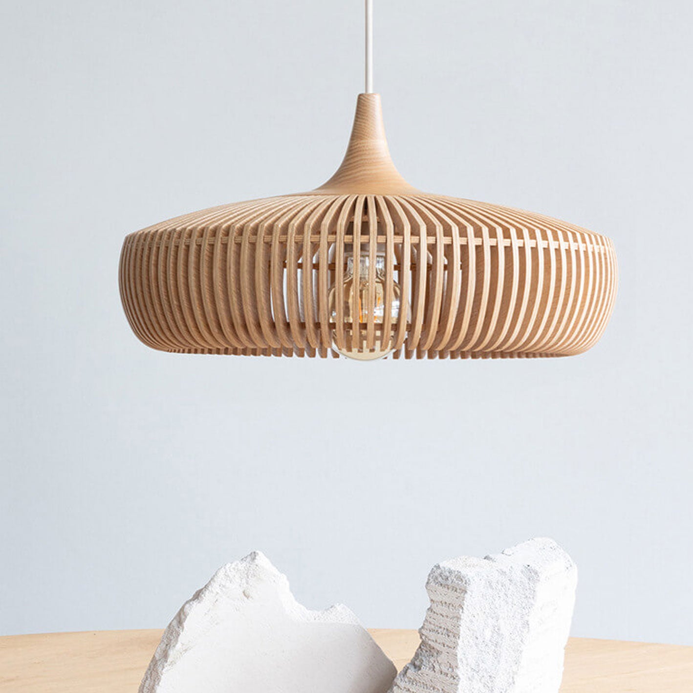 Nordic Vintage Wooden Round Dome Pendant