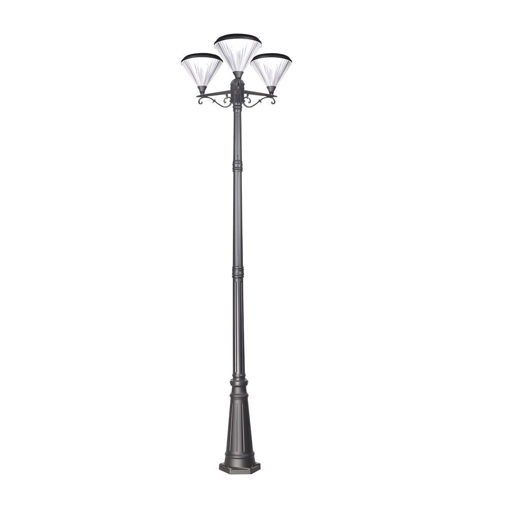 102-Inch Black Outdoor Street Light with 3-Light Post Lamp and Pole-Lighom