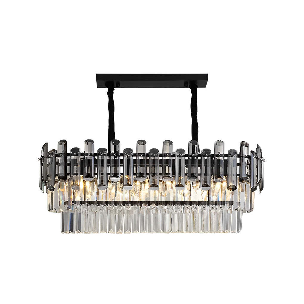 Long Rectangular Three Step Dimming LED Crystal Postmodern Chandelier-Lighom