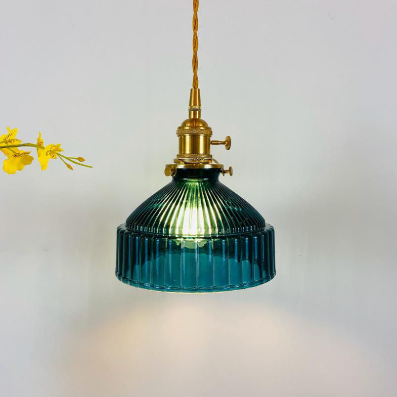 Nordic Stained Glass Dome Brass Pendant