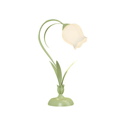 Rustic Green Desk Lamp with White Floral Shade and 3-Step Dimming for Homes-Lighom