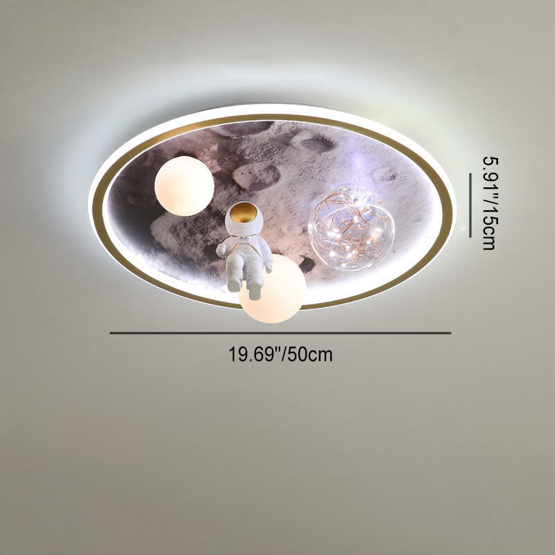 Cartoon Astronaut Moon Acrylic LED Kids Flush Ceiling Light
