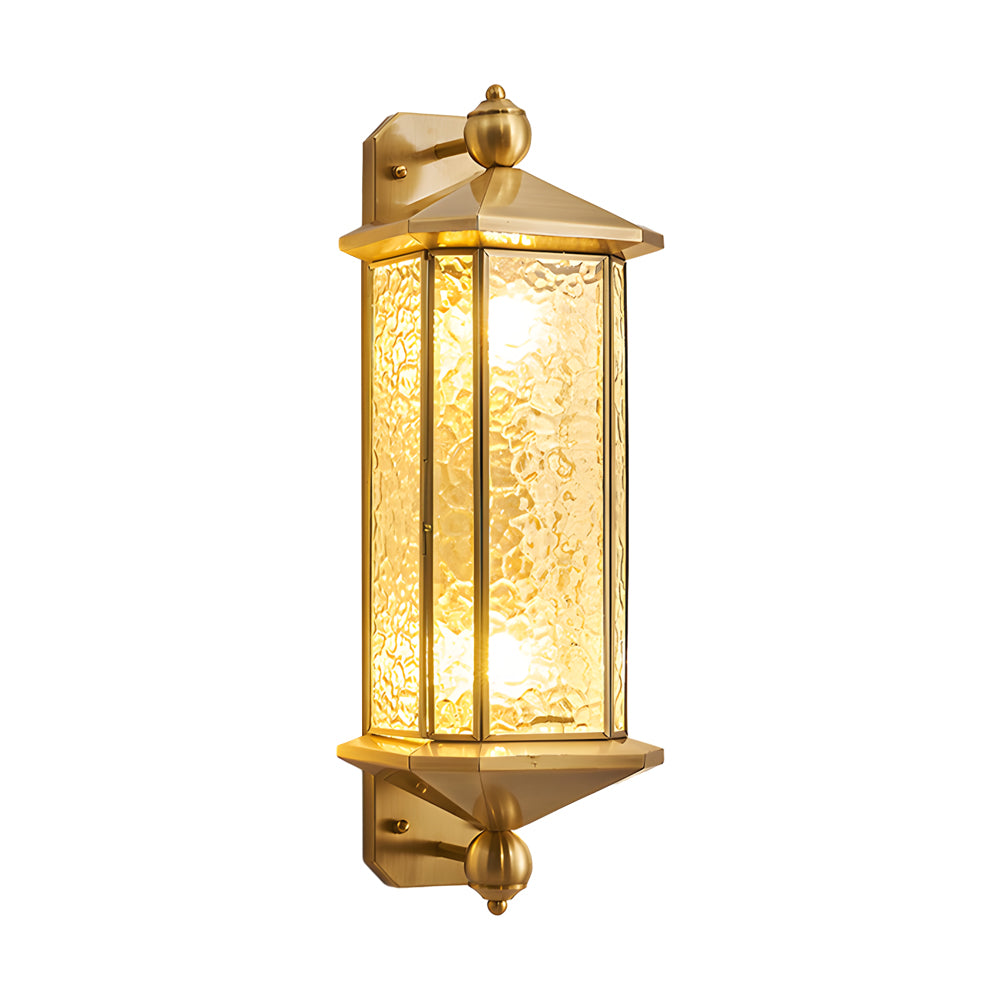 Elegant Brass Glass Lantern Copper Outdoor Wall Light-Lighom