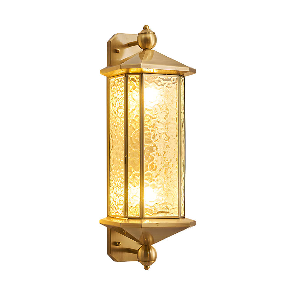 Elegant Brass Glass Lantern Copper Outdoor Wall Light-Lighom