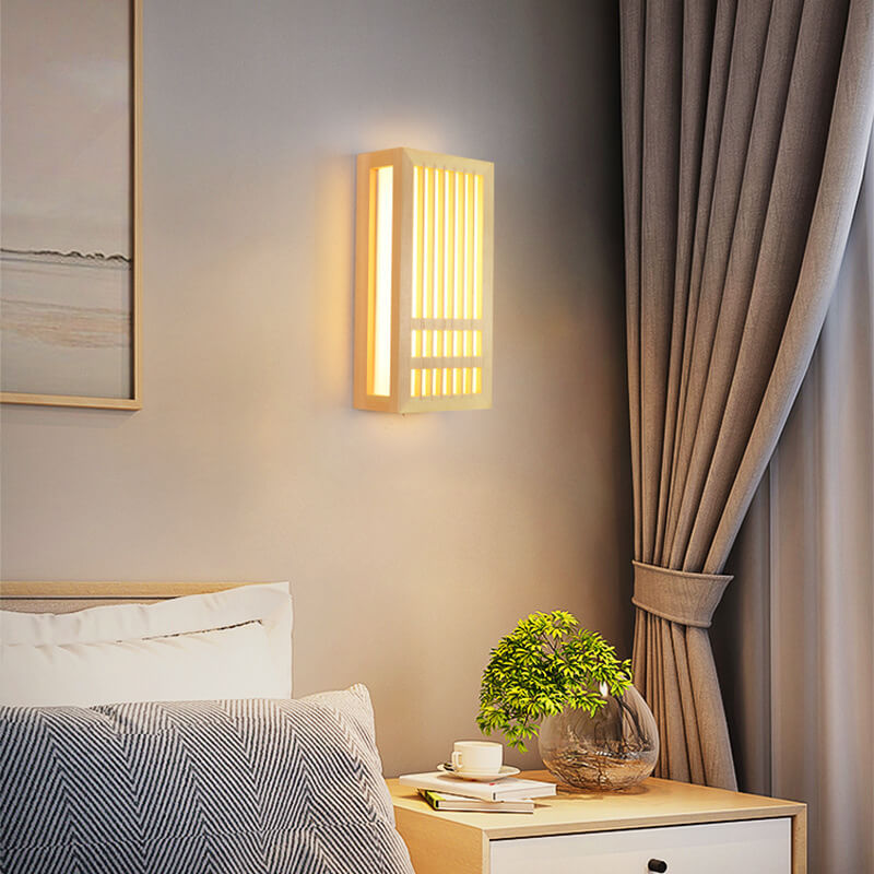 Simple Solid Wood Rectangular Japanese Sconce — Warm Light (3000K) / 220V-240V For UK/AU
