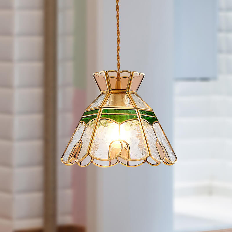Vintage Bell Brass Glass Pendant Light