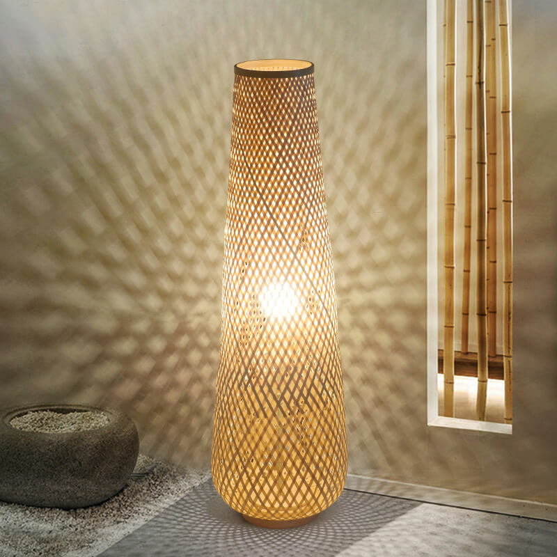 Japanese weaving column natural bamboo floor lamps, Lighom — 220V-240V (UK/AU)