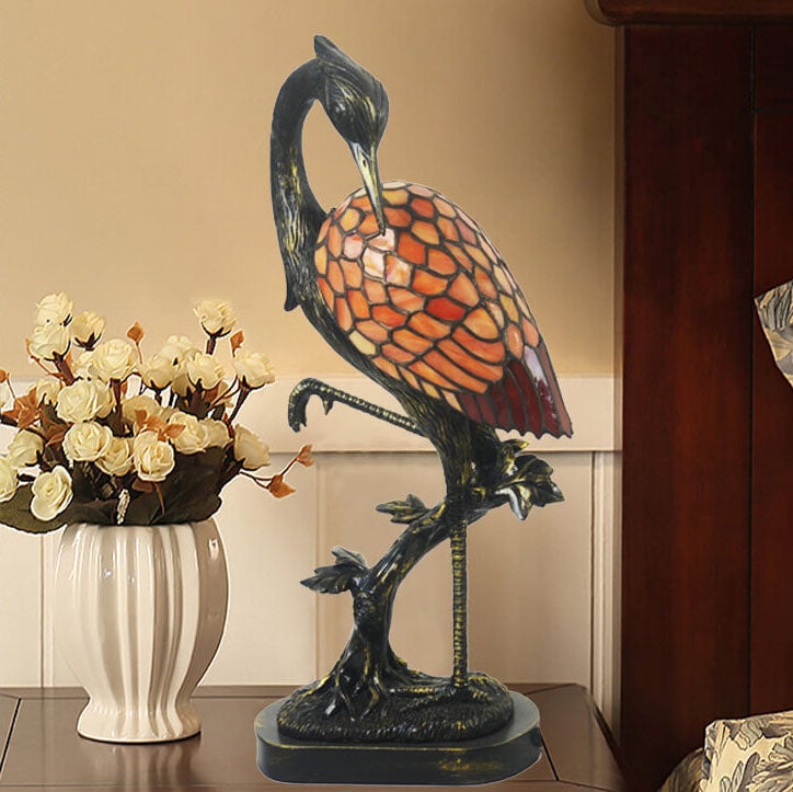 Vintage Tiffany Crane Stained Glass Table Lamp — 110V-120V For US/CA / Male cranes