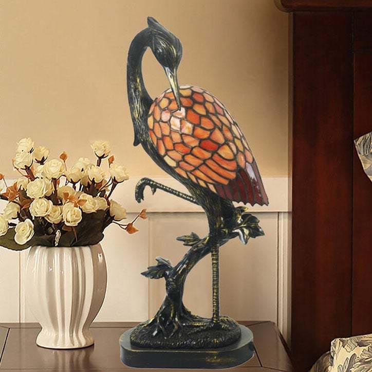 Vintage Tiffany Crane Stained Glass Table Lamp — 110V-120V For US/CA / Male cranes