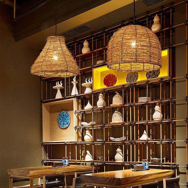 Retro Rattan Woven Dome Pendant Light
