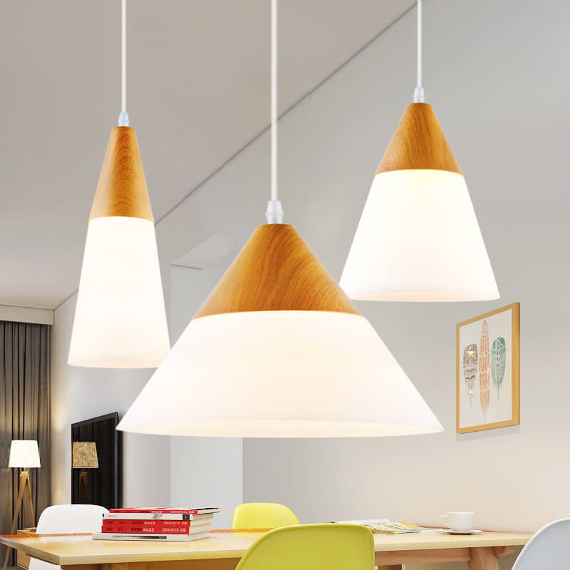 Nordic Wood Grain Glass Cone Pendant