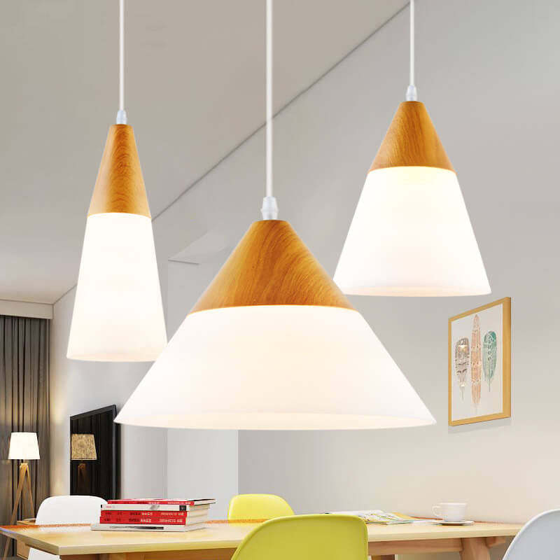 Nordic Wood Grain Glass Cone Pendant