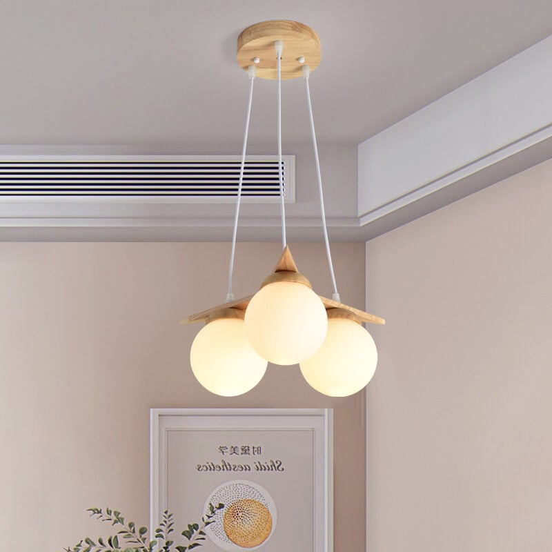 Modern Solid Wood Frosted Glass Ball Chandelier — 3 / 3 Colors Changeable (Warm/Neutral/White) / 110V-120V For US/CA