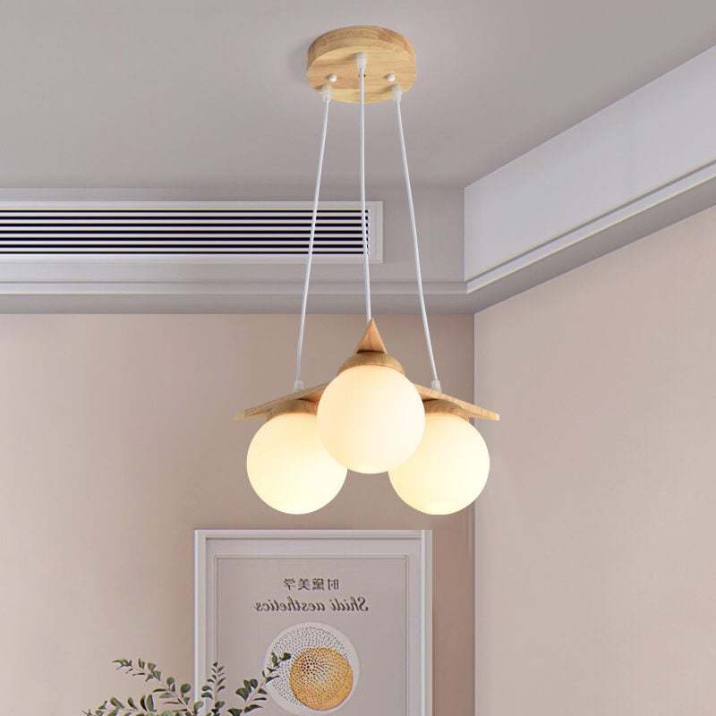 Modern Solid Wood Frosted Glass Ball Chandelier — 3 / 3 Colors Changeable (Warm/Neutral/White) / 110V-120V For US/CA