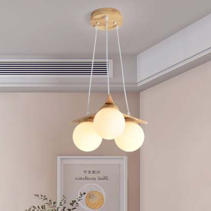 Modern Solid Wood Frosted Glass Ball Chandelier — 3 / 3 Colors Changeable (Warm/Neutral/White) / 110V-120V For US/CA