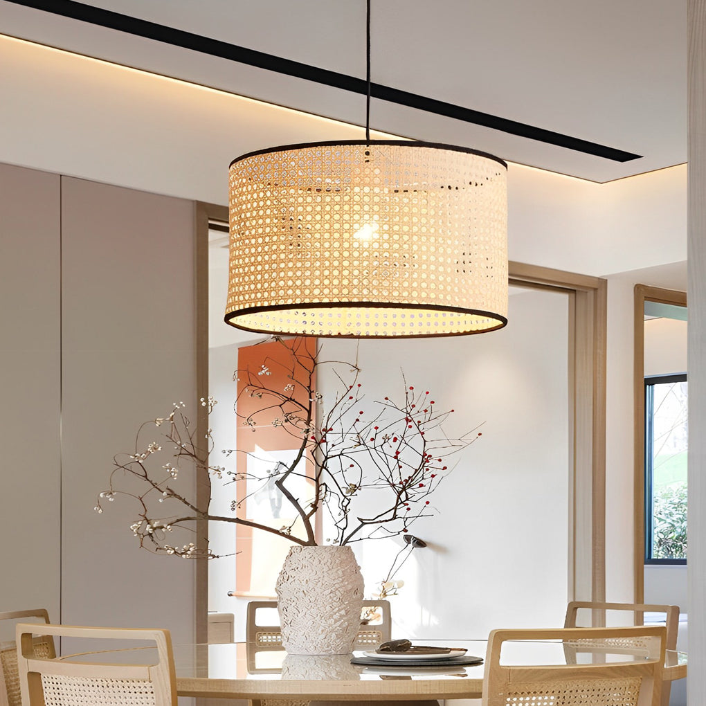 Farmhouse Round Bamboo Kitchen Dining Pendant Light
