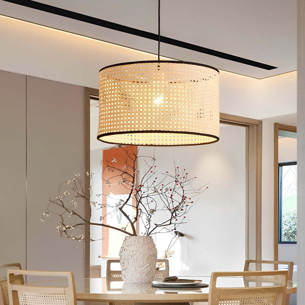 Farmhouse Round Bamboo Kitchen Dining Pendant Light