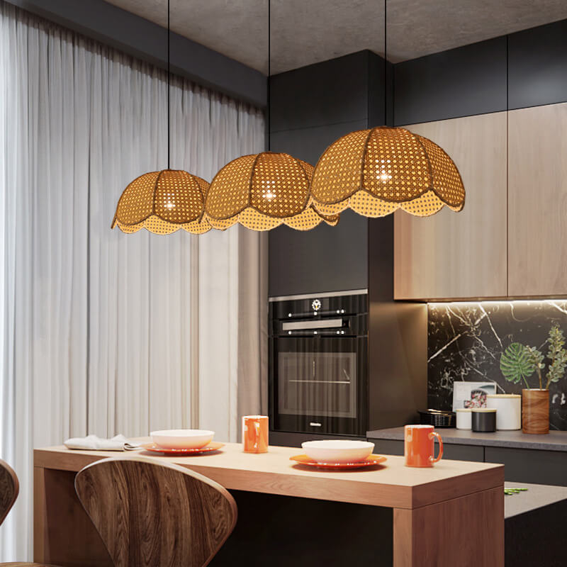 Japanese dome scallop oak rattan pendant lighting, Lighom — 220V-240V (UK/AU)