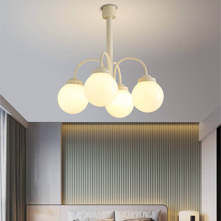 Vintage French Milky Glass Orb Chandelier