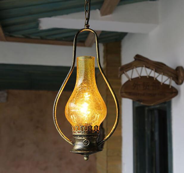 Vintage Kerosene Cracked Glass Pendant Light