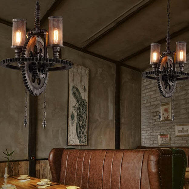 Vintage Industrial Iron Gear Chandelier — Silver Rust / 220V-240V For UK/AU