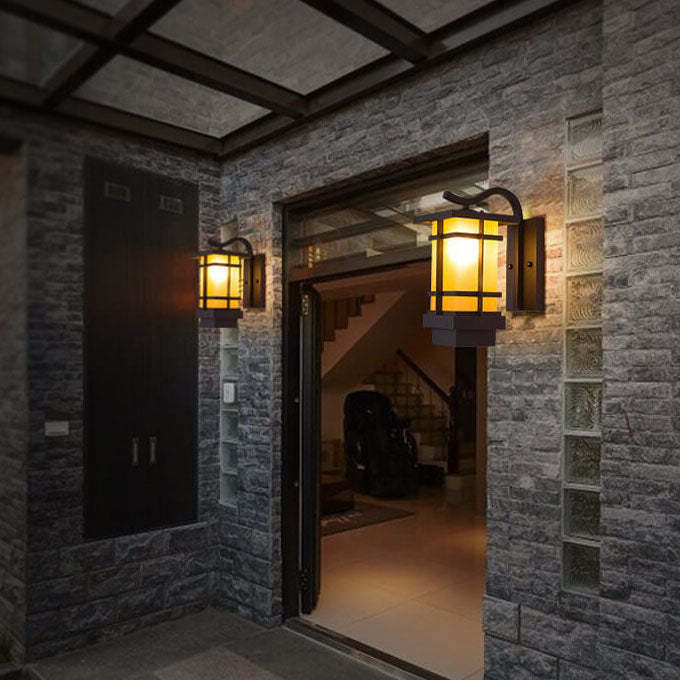 Retro Plaid Lantern Outdoor Waterproof Wall Sconce