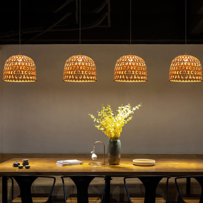 Modern Bamboo Weaving Dome Pendant Light