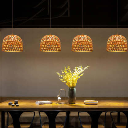 Modern Bamboo Weaving Dome Pendant Light