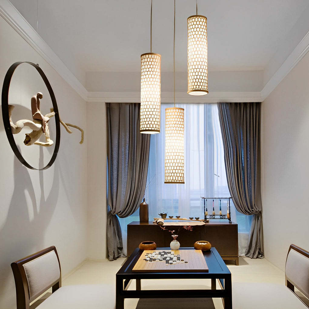 30" Thin Cluster Cylinder Farmhouse Bamboo Pendant Light