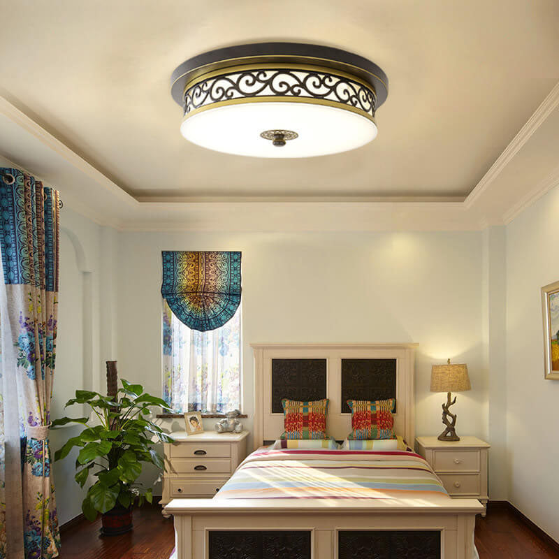 Vintage Circle Patterned Iron LED Flush Ceiling Light
