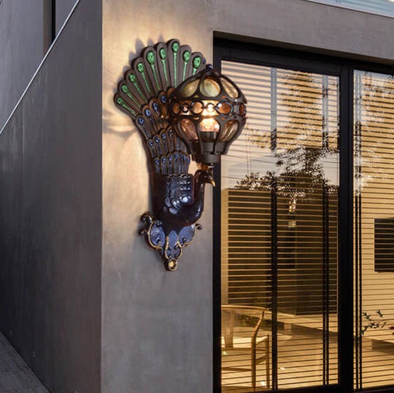 Black glass peacock wall sconces - modern — 220V-240V (UK/AU)