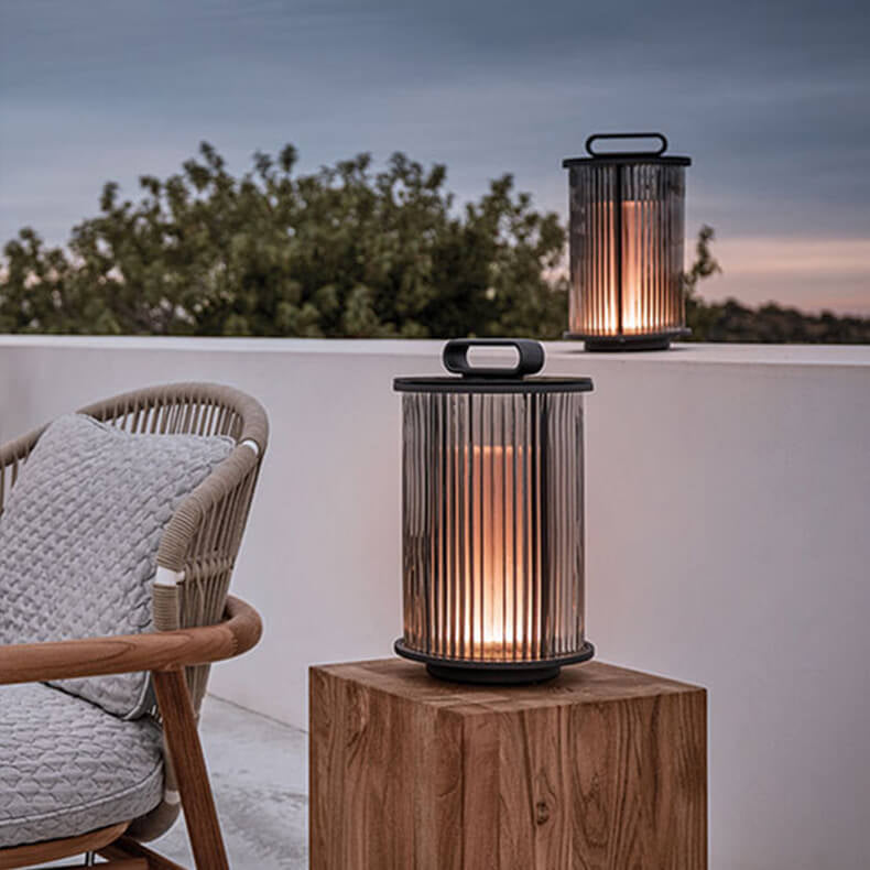 Modern Stainless Steel Glass Column LED Outdoor Floor Lamp — 220V-240V For UK/AU