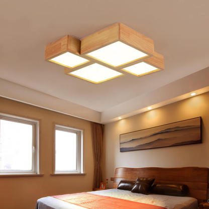 Nordic Solid Wood Square LED Flush Mount Light — White Light (5000K) / 110V-120V For US/CA