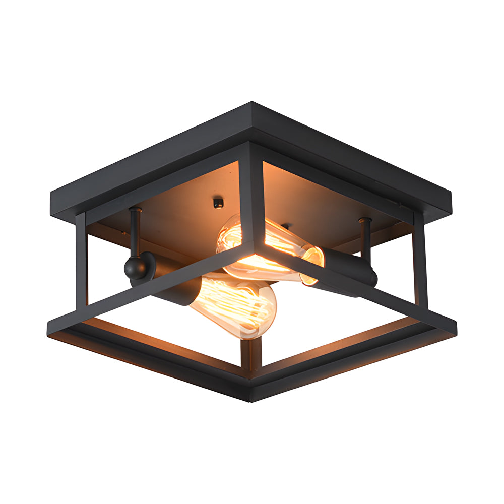 Square Iron Frame American Country Ceiling Light