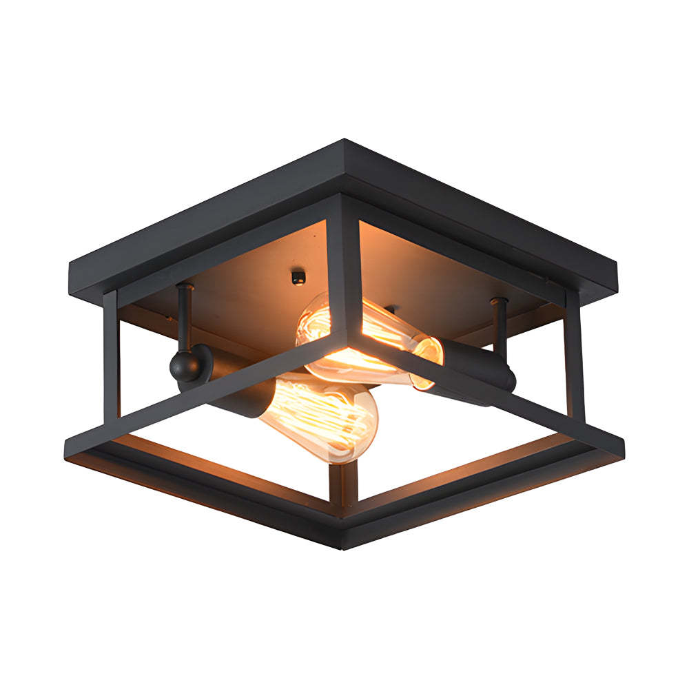 Square Iron Frame American Country Ceiling Light
