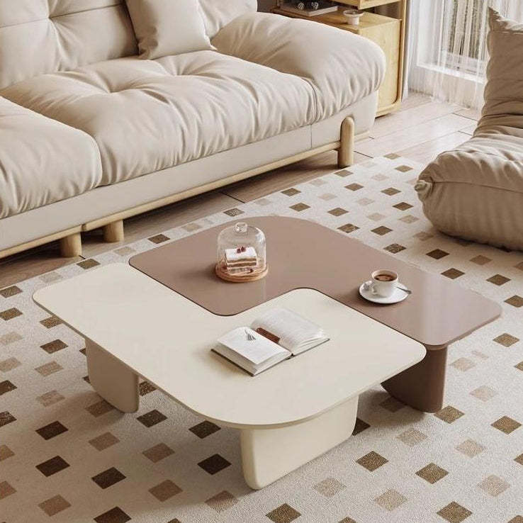 Minimalist Combinable Square Coffee Table — Two Combinations - White & Coffee Color