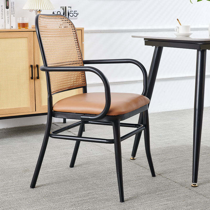 Vintage Rattan Leather Dining Chair — Green