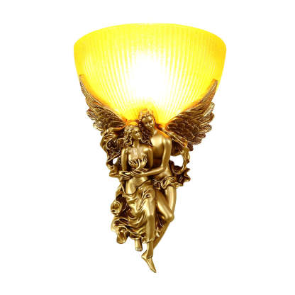 Retro Resin 3D Shy Angel Art Sculpture Glass European Style Wall Lamp-Lighom