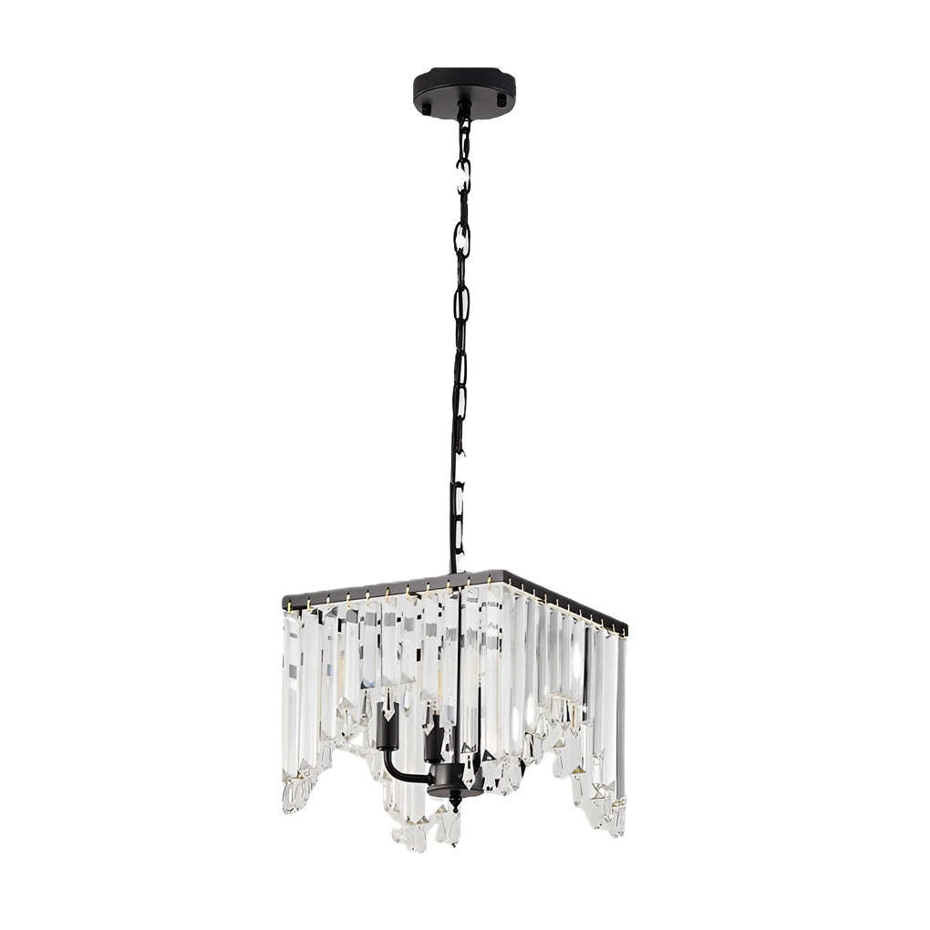 4-Light Crystal Strip Dimmable Black Modern Chandelier