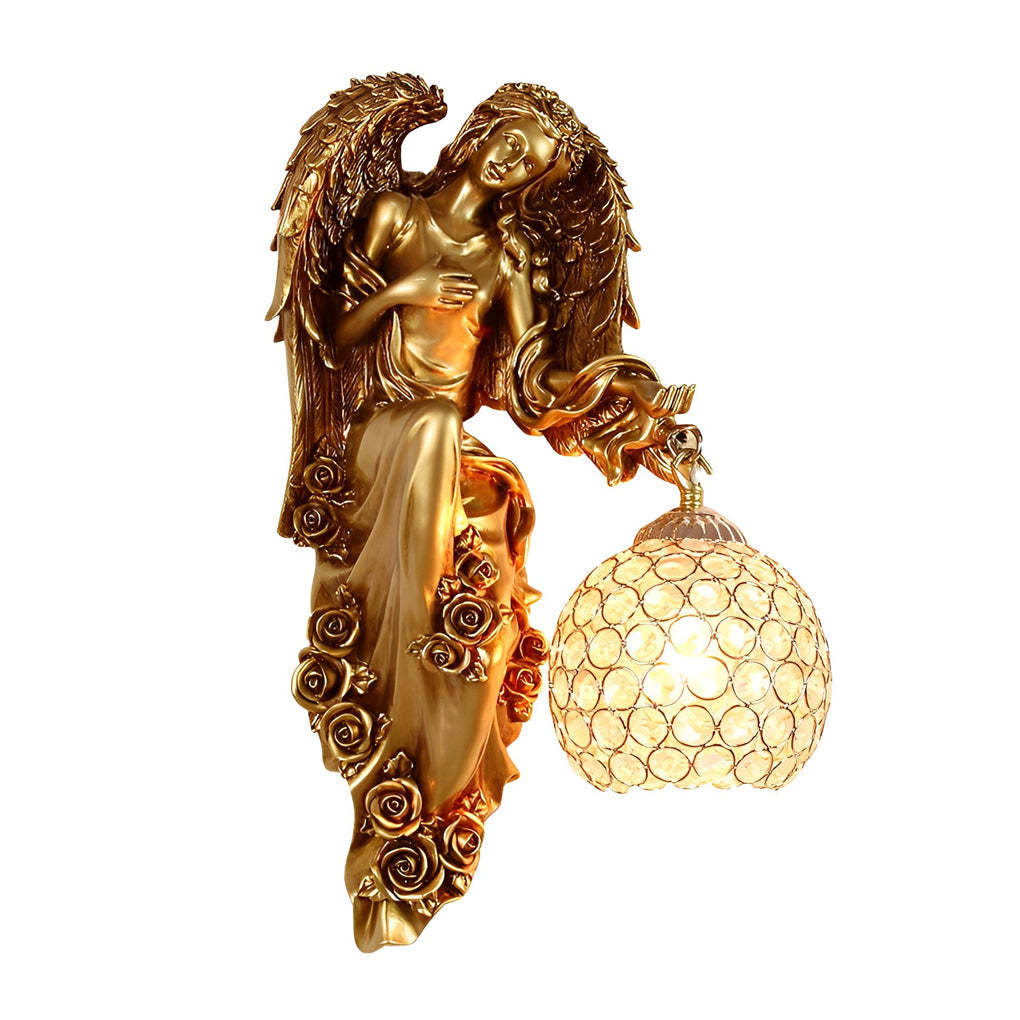 Resin Antique Angel Creative Glass Crystal European Style Wall Lamp-Lighom