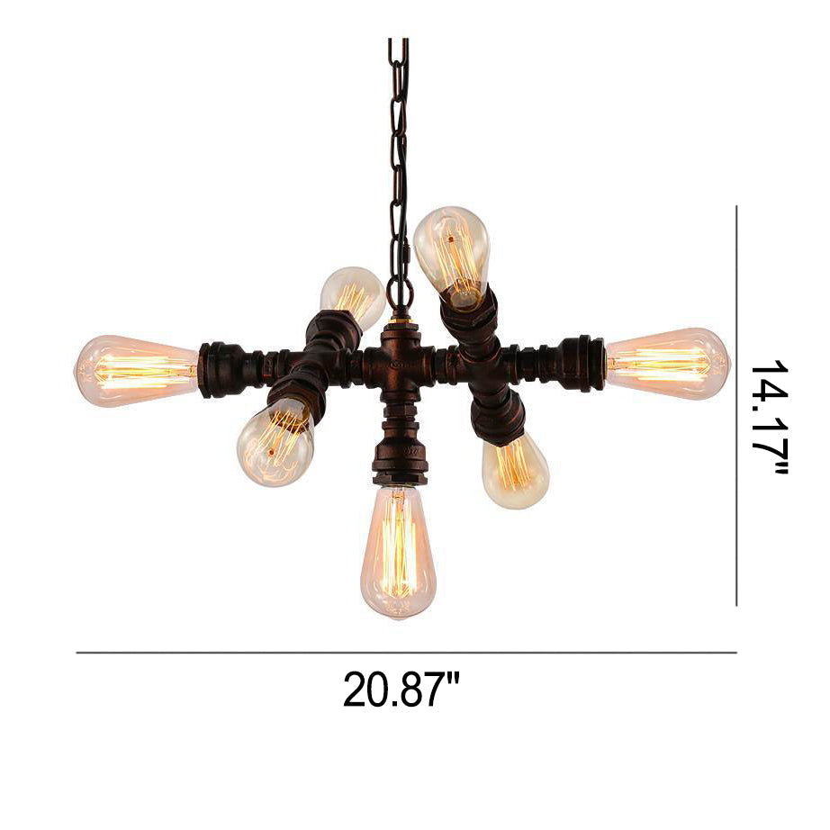 Industrial Iron Water Pipe 7-Light Chandelier
